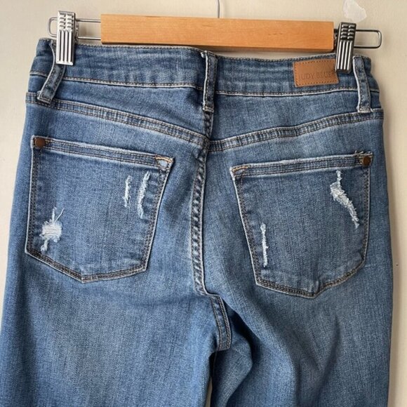 Judy Blue Plaid Cuffed Slim Fit Jean size 26 stretch classic medium wash jeans - Picture 9 of 16